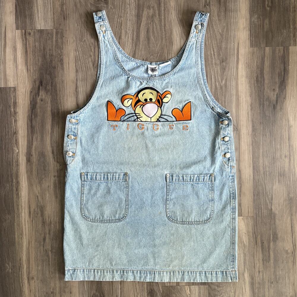 Vintage Disney Winnie the Pooh Tigger Dress Jumper Denim Women’s Size L 1990s